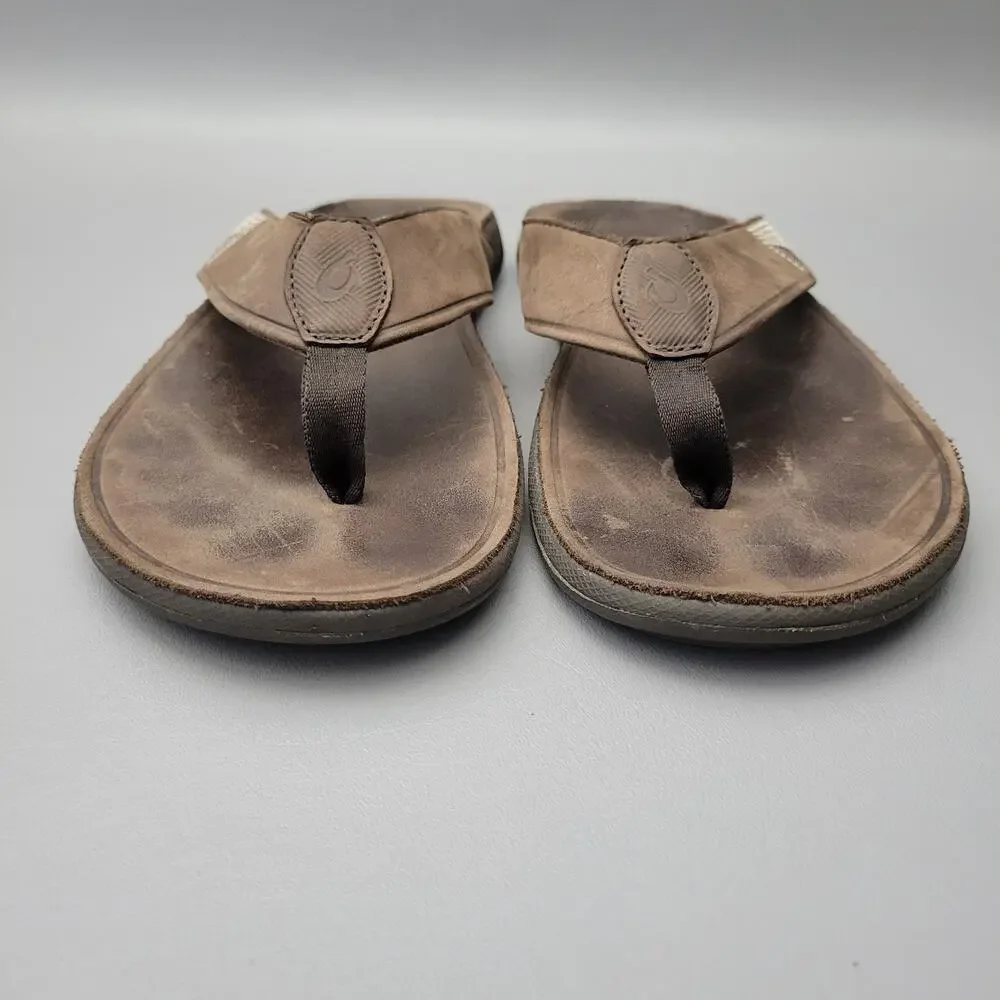 OluKai Tuahine Mens Leather Thongs Flip Flop Beach Vacation Sandals Shoes Sz 13
